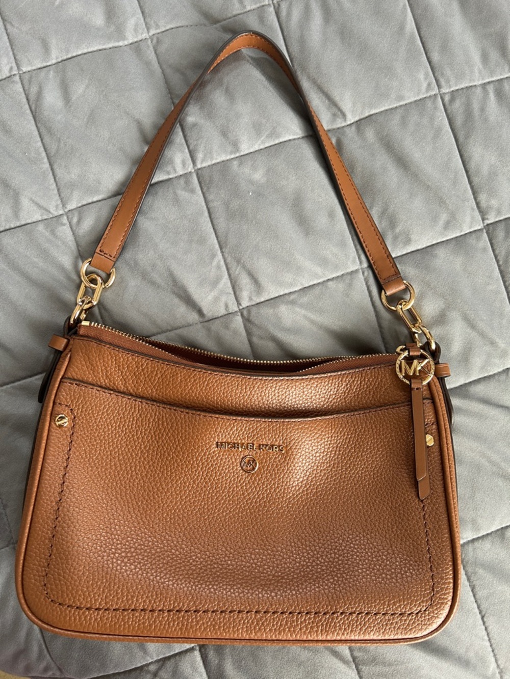 Michael Kors Cognac Pebbled Leather Shoulder Bag with Gold Hardware